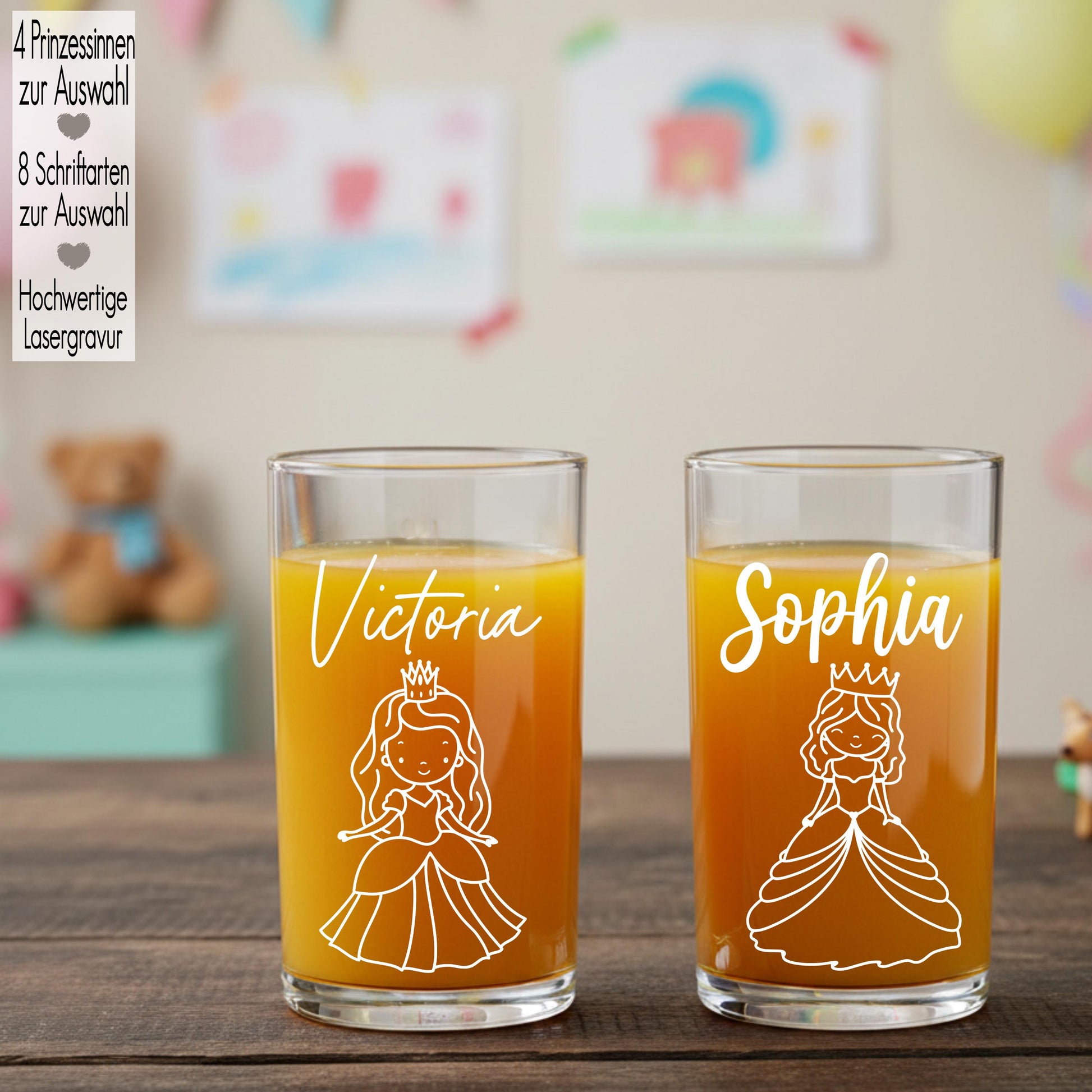 Kindertrinkglas mit Gravur Name Motiv personalisiertes Kinderglas Geschenkidee für Mädchen zum Geburtstag Prinzessin Märchen