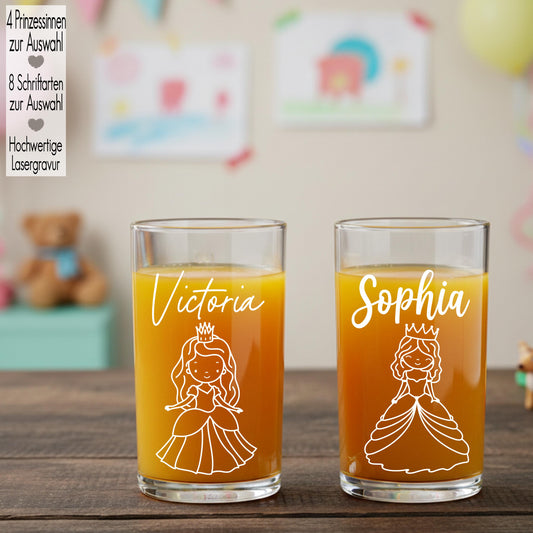 Kindertrinkglas mit Gravur Name Motiv personalisiertes Kinderglas Geschenkidee für Mädchen zum Geburtstag Prinzessin Märchen