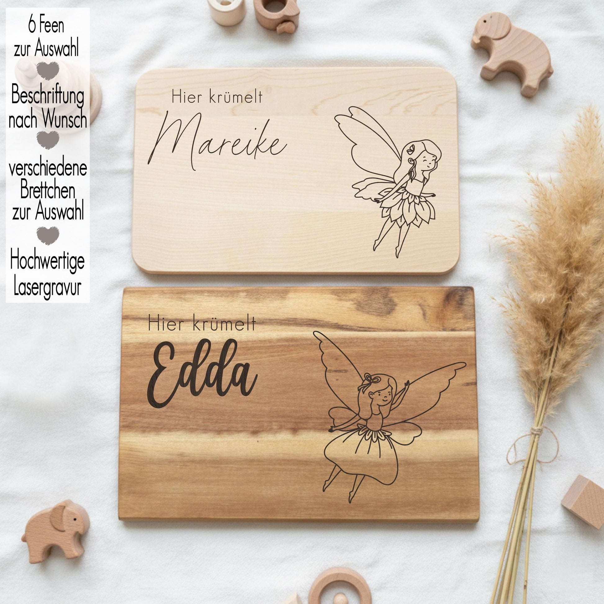 Holz Vesperbrett Kind personalisiert mit Name | Frühstücksbrett mit Gravur Geschenk Mädchen Geburtstag Schneidebrett Elfe Fee Fairy Fantasy