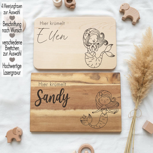 Holz Vesperbrett Kind personalisiert mit Name | Frühstücksbrett mit Gravur | Geschenk Mädchen Geburtstag Schneidebrett Meerjungfrau Fantasy