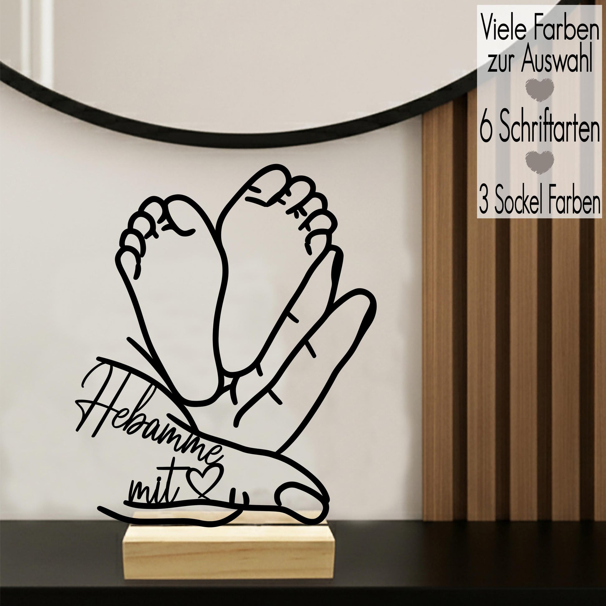 Geschenk Hebamme mit Herz Line Art Aufsteller mit Name | Geschenk Frauenarzt Arzt minimalistische Deko Hände | 3D Druck Geschenk Baby Geburt