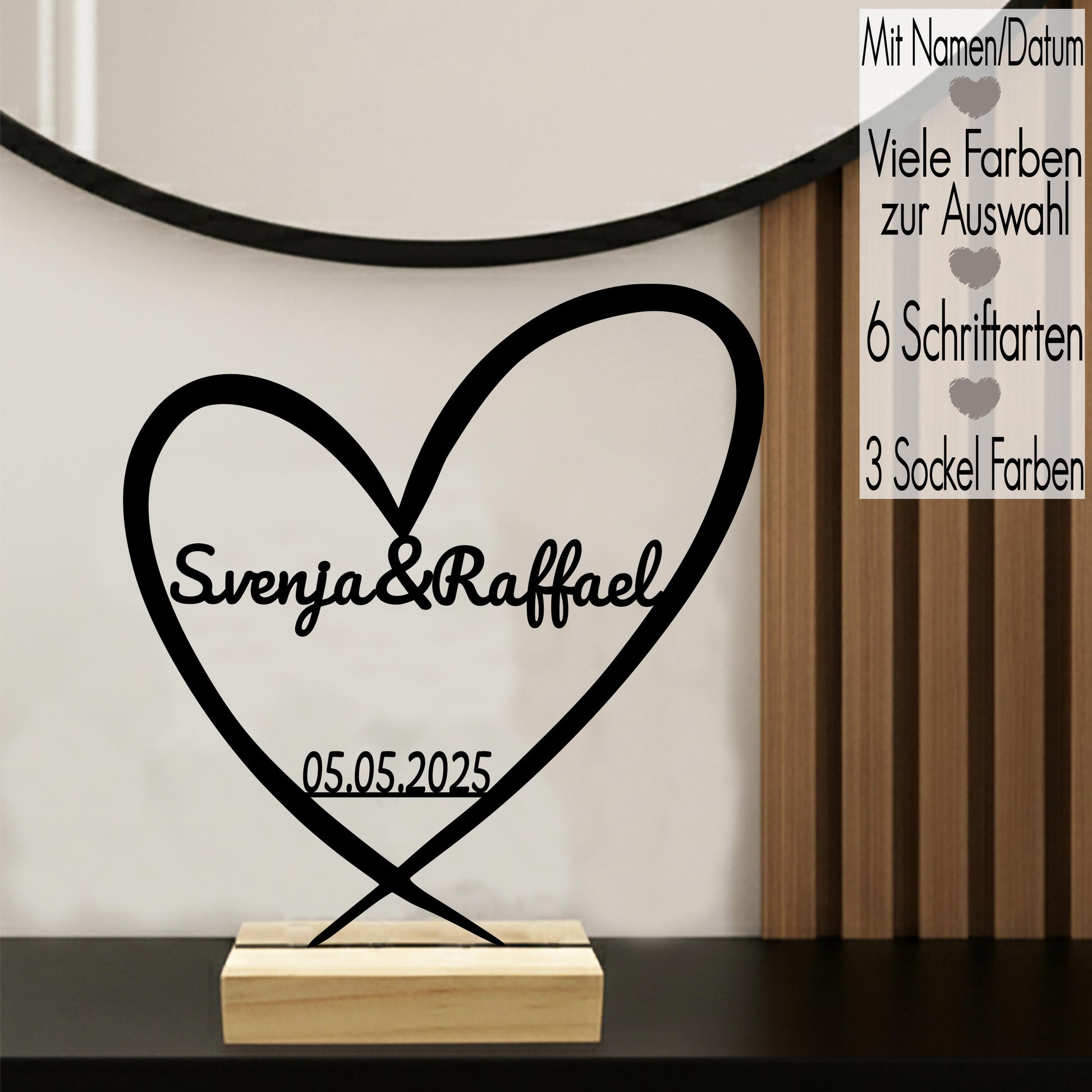 Partnergeschenk Line Art Aufsteller mit Namen | Geschenk für Sie Ihn Pärchen Deko Hände | 3D Druck Jahrestag Valentinstag Hochzeit