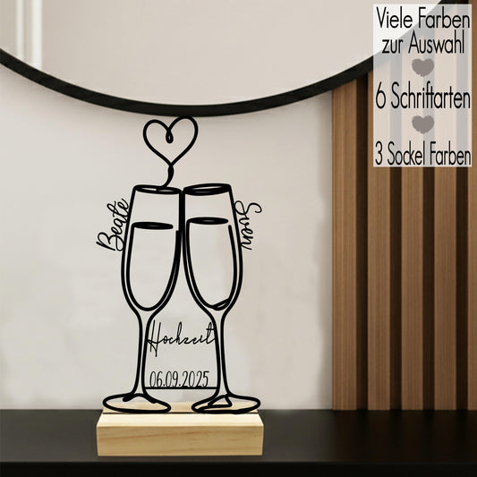 Hochzeitsgeschenk Line Art Aufsteller mit Namen | Geschenk für Sie Ihn Deko | 3D Druck Jahrestag Valentinstag Hochzeit Verlobung
