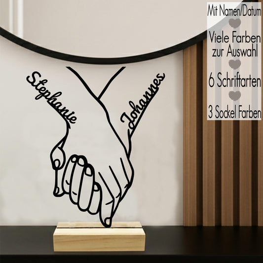 Partnergeschenk Line Art Aufsteller mit Namen | Geschenk für Sie Ihn minimalistische Deko Hände | 3D Druck Jahrestag Valentinstag Hochzeit