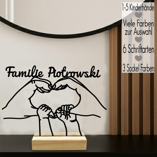 Familiengeschenk Line Art Aufsteller mit Name | Geschenk Familie Mama Papa Kinder minimalistische Deko Hände | 3D Druck Geschenk Jahrestag