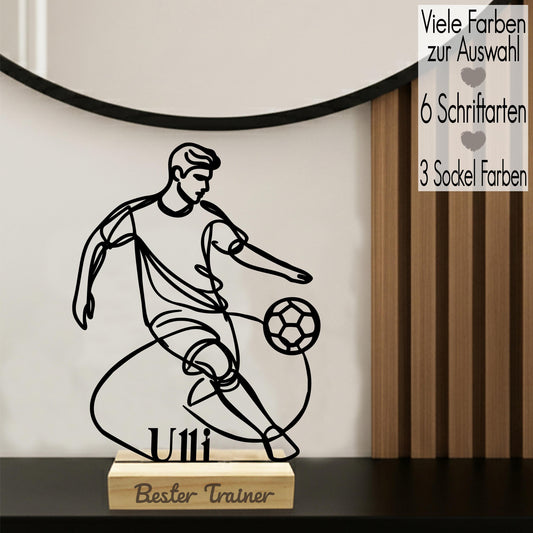Fußballtrainer Geschenkidee Coach Abschiedsgeschenk Fußballfan Line Art Aufsteller mit Name | 3D Druck Saison Abschluß Danke