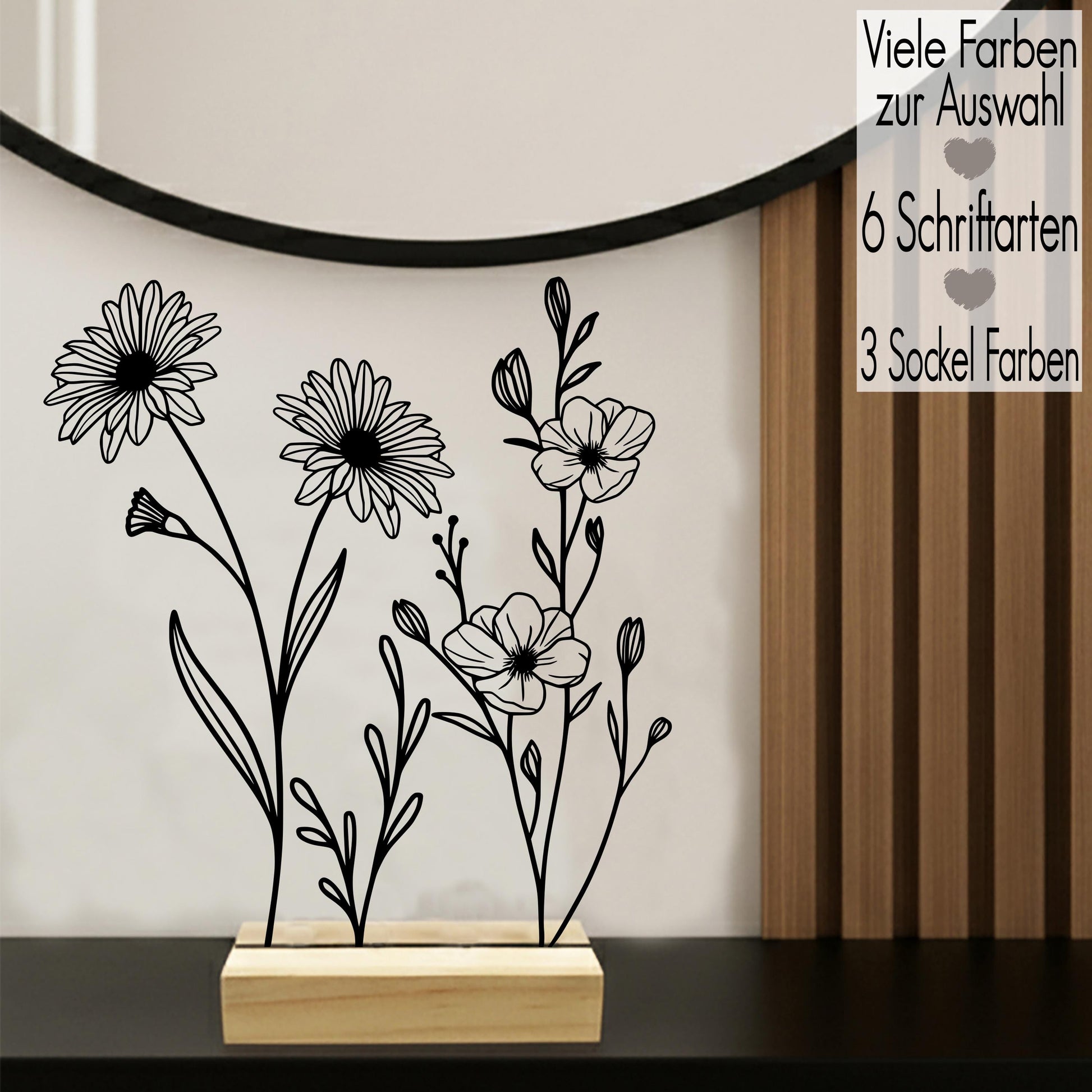 Geschenk zum Geburtstag 30 40 50 60 70 | Erzieherin Geschenkidee moderne Blumen Wunschtext | Line Art Aufsteller Deko 3D Druck Wildblumen