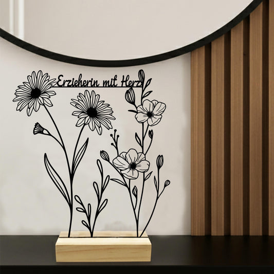 Geschenk zum Geburtstag 30 40 50 60 70 | Erzieherin Geschenkidee moderne Blumen Wunschtext | Line Art Aufsteller Deko 3D Druck Wildblumen