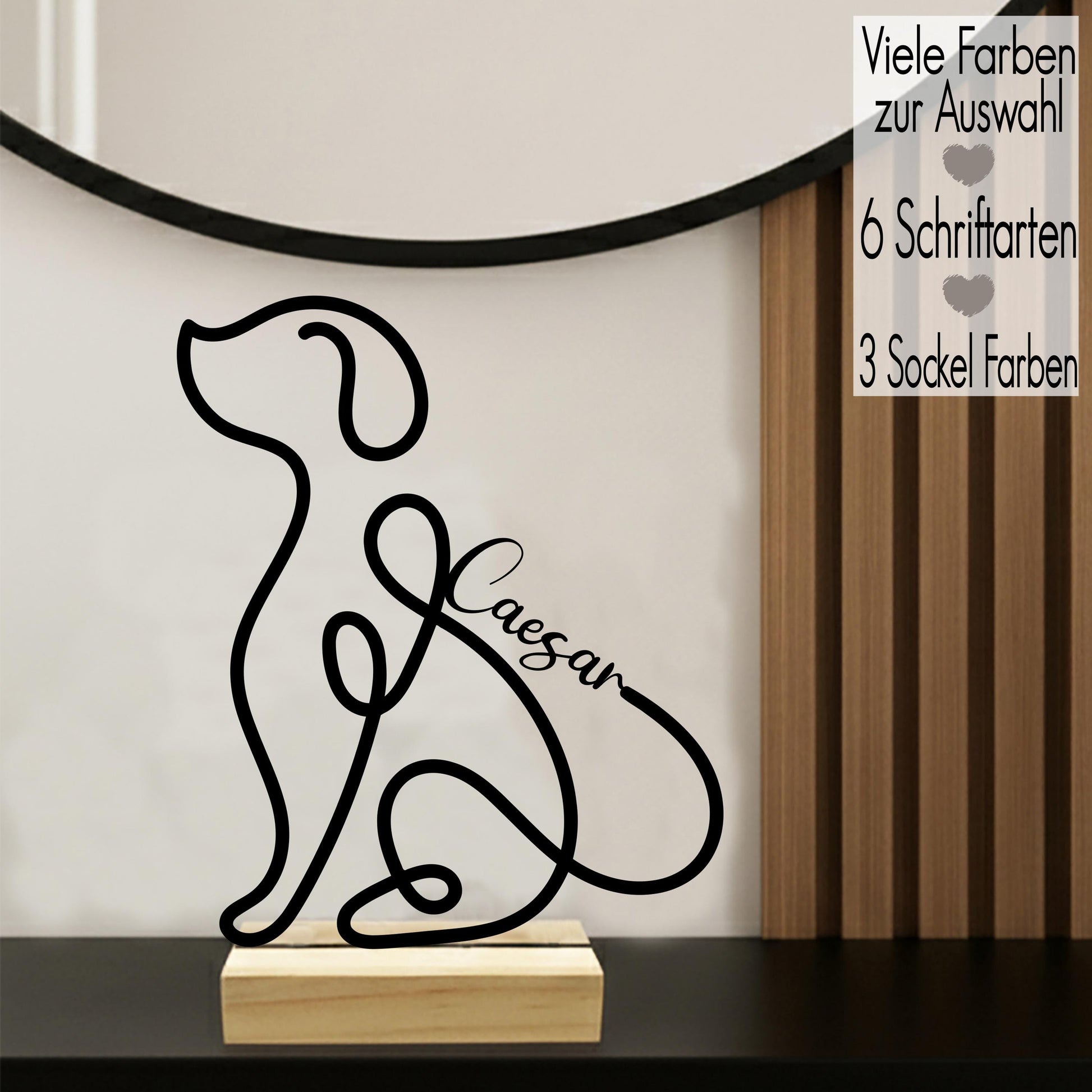 Hund Andenken Line Art 3D Druck Aufsteller mit Name personalisiert | Erinnerung an Haustier Memorial Deko Hundeliebhaber minimalistisch