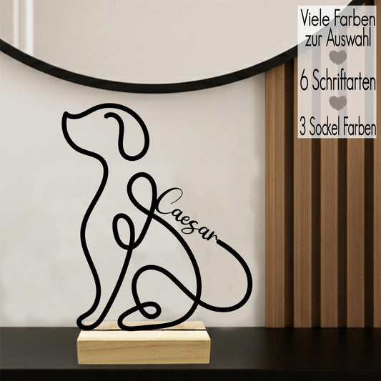 Hund Andenken Line Art 3D Druck Aufsteller mit Name personalisiert | Erinnerung an Haustier Memorial Deko Hundeliebhaber minimalistisch