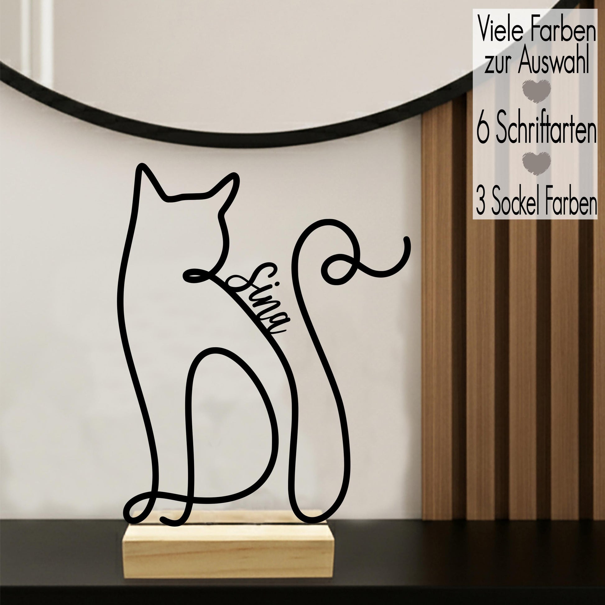 Katze Andenken Line Art 3D Druck Aufsteller mit Name personalisiert | Erinnerung an Haustier Memorial Deko Katzenliebhaber minimalistisch