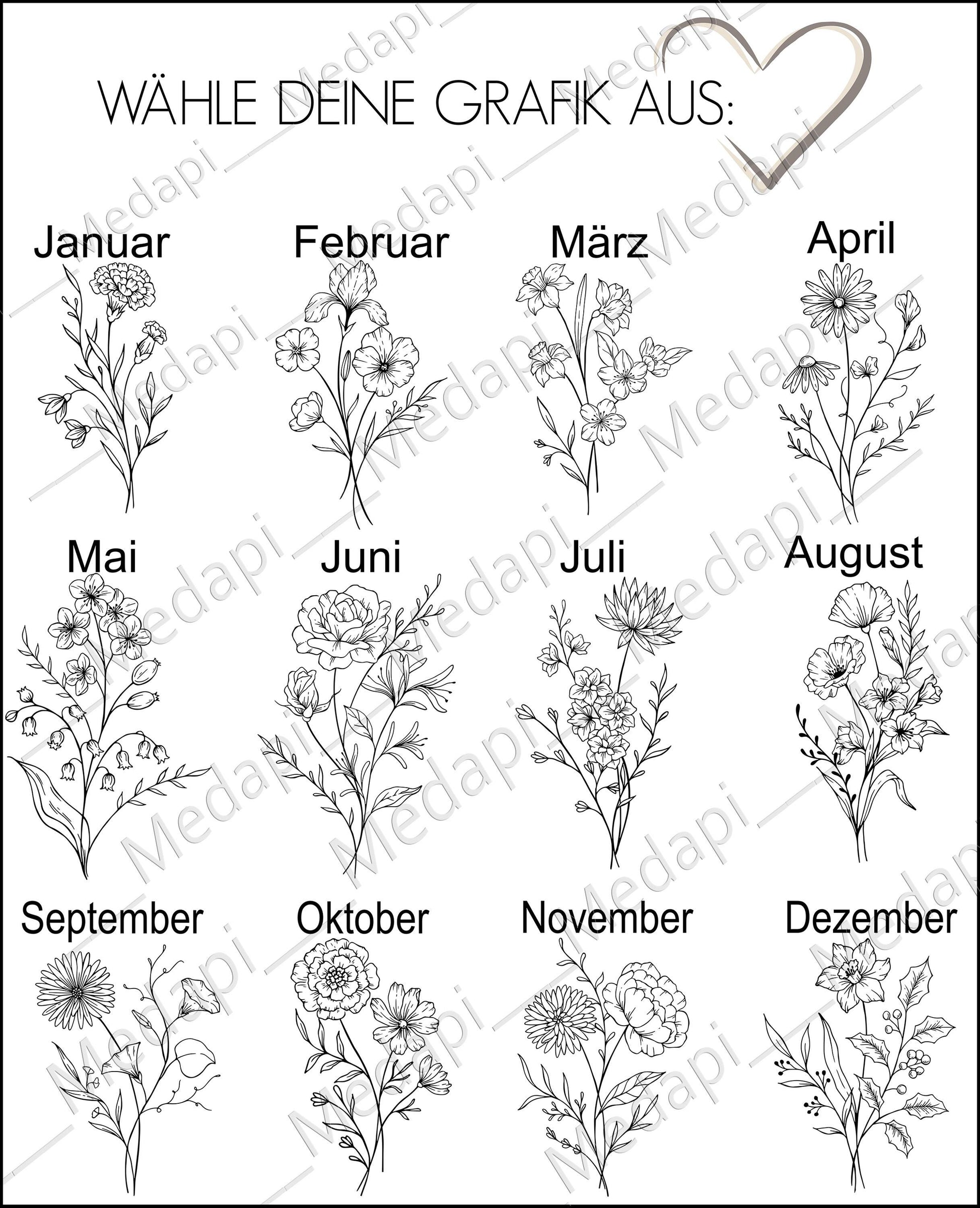 Geschenk zum Geburtstag Vesperbrett Monatsblume Schneidebrett mit Name Geburtsblume |jedes Alter 40 50 60 70 80 Line Art Blumen Taufe Geburt