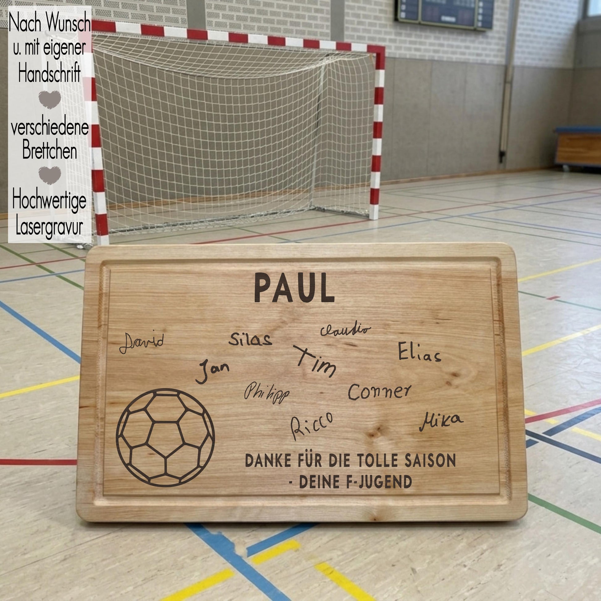 Handballtrainer Schneidebrett Geschenkidee Coach Saison Abschluß Abschiedsgeschenk | Vesperbrett personalisiert Holzbrett Handball Tunier