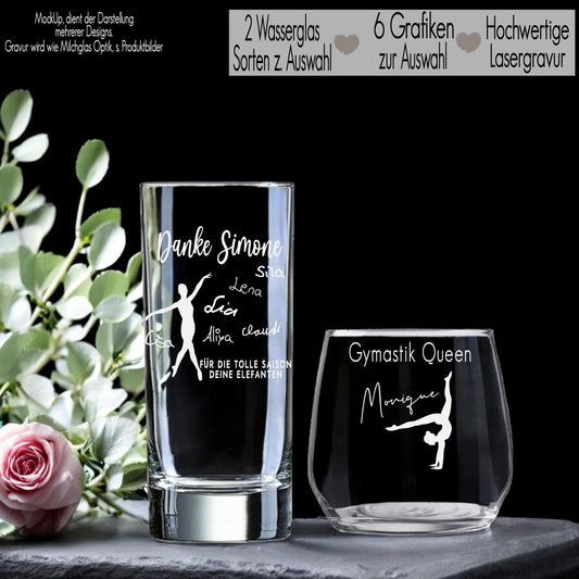 Trinkglas mit Gravur Gymnastik Trainer Geschenk personalisiert mit Name Team Geschenkidee Abschied Saison Ende Wasserglas Tanzlehrer Turnen