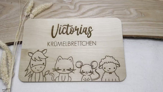 Frühstücksbrett personalisiert mit Name Wunschtext | Holzbrett Lasergravur | Geschenk Geburt Babygeschenk Taufe Vesperbrett | Tiere Farm