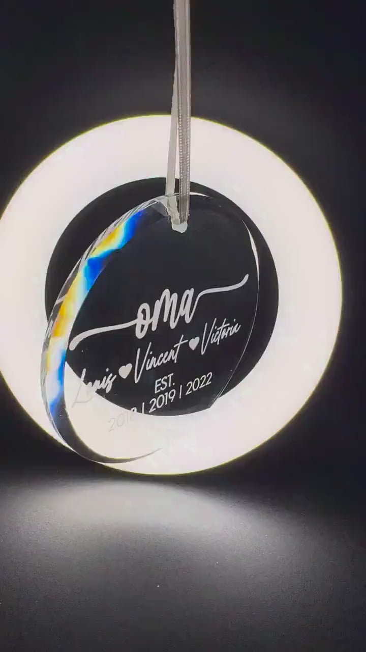 Glas Ornament mit Gravur personalisiert Oma Mama Kindernamen Geburtsjahr Kristallglas Anhänger Geschenkidee Weihnachtsgeschenk Muttertag