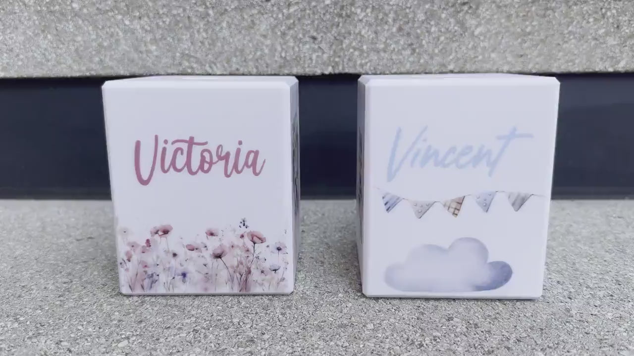 Kinder Spardose mit Namen personalisiert Babygeschenke Geldgeschenk zur Taufe Geburtstag Geschenk Junge und Mädchen Tiere Flower 3D Druck